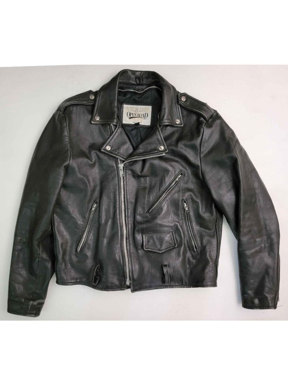 Wilsons Open Road Vintage Black Leather Motorcycle Moto Biker Jacket Men's L